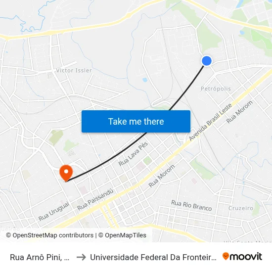 Rua Arnô Pini, 275 to Universidade Federal Da Fronteira Sul map