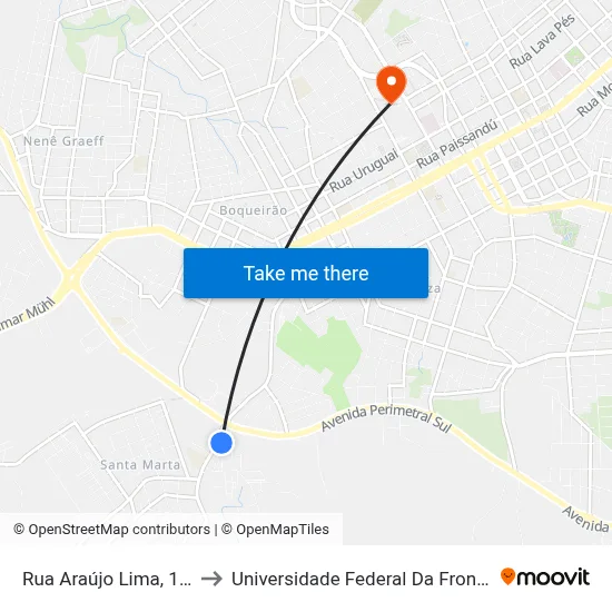 Rua Araújo Lima, 10-168 to Universidade Federal Da Fronteira Sul map