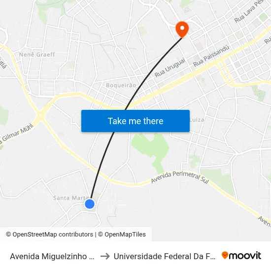 Avenida Miguelzinho Lima, 110 to Universidade Federal Da Fronteira Sul map