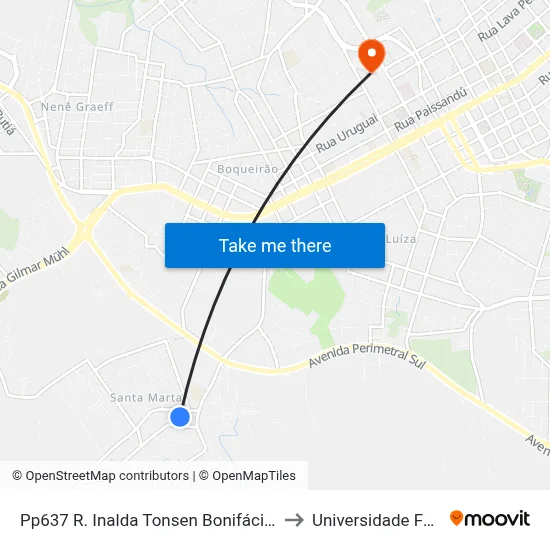Pp637 R. Inalda Tonsen Bonifácio, 95 - Santa Marta(Lelo Salão De Beleza) to Universidade Federal Da Fronteira Sul map