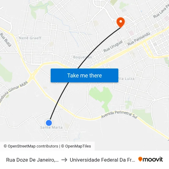 Rua Doze De Janeiro, 313-409 to Universidade Federal Da Fronteira Sul map