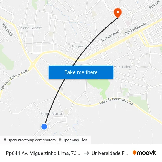 Pp644 Av. Miguelzinho Lima, 737-781 - Santa Marta(Em Frente Casa 850) to Universidade Federal Da Fronteira Sul map