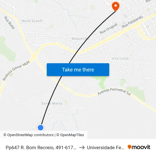 Pp647 R. Bom Recreio, 491-617 - Santa Marta(Esquina Av. Progresso) to Universidade Federal Da Fronteira Sul map