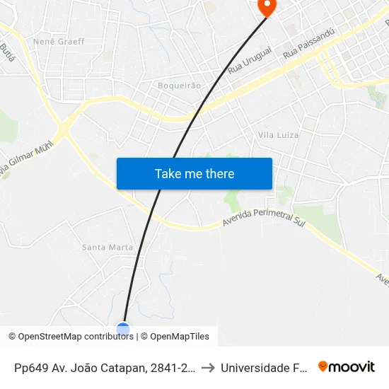 Pp649 Av. João Catapan, 2841-2927 - Boqueirão(Ctg Tropel De Caudilhos) to Universidade Federal Da Fronteira Sul map