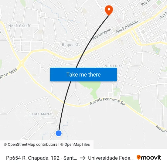 Pp654 R. Chapada, 192 - Santa Marta(Em Frente Casa 65) to Universidade Federal Da Fronteira Sul map