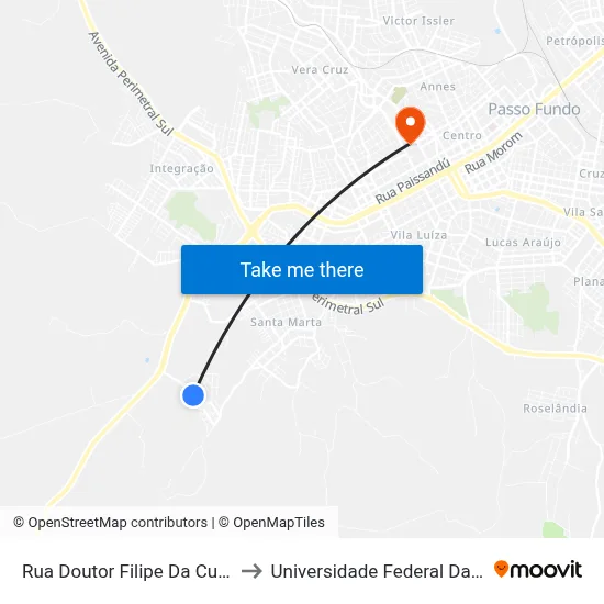 Rua Doutor Filipe Da Cunha, 199-277 to Universidade Federal Da Fronteira Sul map