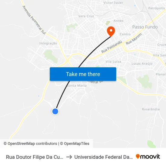 Rua Doutor Filipe Da Cunha, 514-532 to Universidade Federal Da Fronteira Sul map