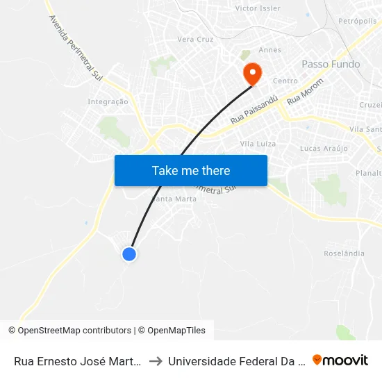 Rua Ernesto José Martins, 429-613 to Universidade Federal Da Fronteira Sul map