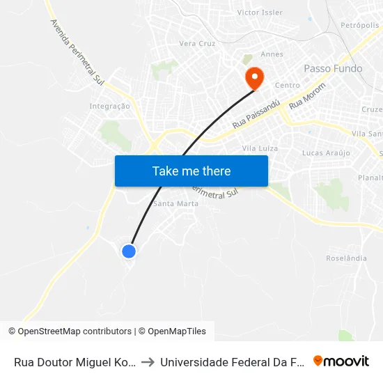 Rua Doutor Miguel Kosma, 328 to Universidade Federal Da Fronteira Sul map