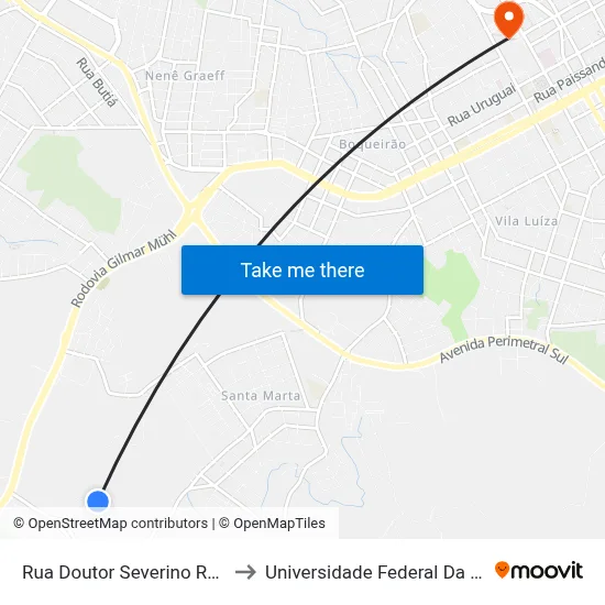 Rua Doutor Severino Ronchi, 1-145 to Universidade Federal Da Fronteira Sul map