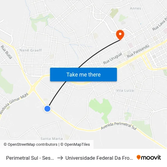 Perimetral Sul - Sest Senat to Universidade Federal Da Fronteira Sul map