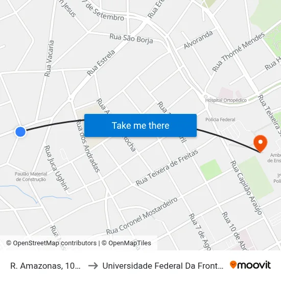 R. Amazonas, 106-268 to Universidade Federal Da Fronteira Sul map