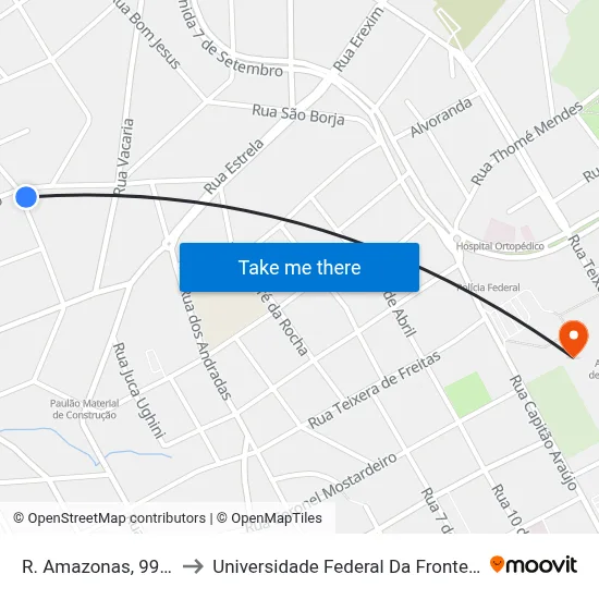 R. Amazonas, 99-123 to Universidade Federal Da Fronteira Sul map