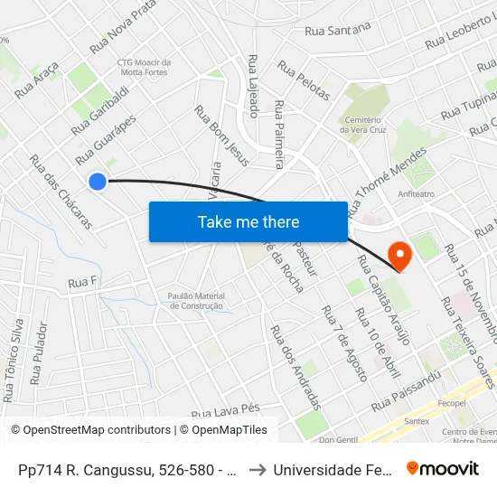 Pp714 R. Cangussu, 526-580 - Vila Vera Cruz(Em Frente Casa 574) to Universidade Federal Da Fronteira Sul map
