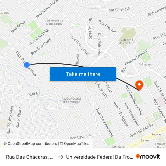 Rua Das Chácaras, 310-428 to Universidade Federal Da Fronteira Sul map