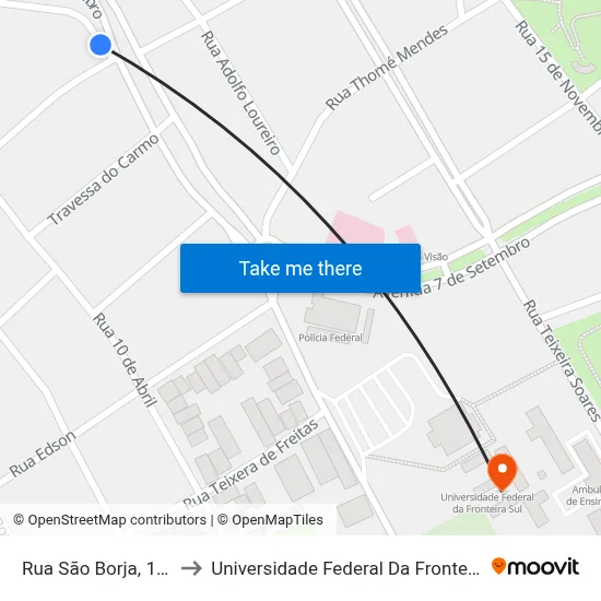Rua São Borja, 1-147 to Universidade Federal Da Fronteira Sul map