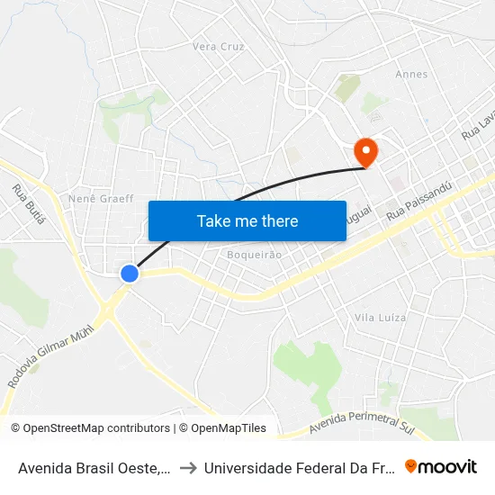 Avenida Brasil Oeste, 228-280 to Universidade Federal Da Fronteira Sul map