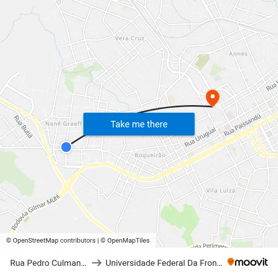 Rua Pedro Culmann, 345 to Universidade Federal Da Fronteira Sul map