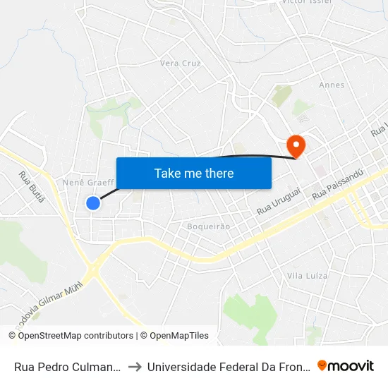 Rua Pedro Culmann, 481 to Universidade Federal Da Fronteira Sul map