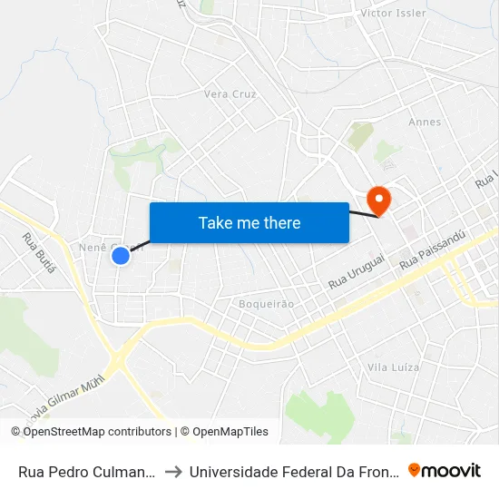 Rua Pedro Culmann, 611 to Universidade Federal Da Fronteira Sul map