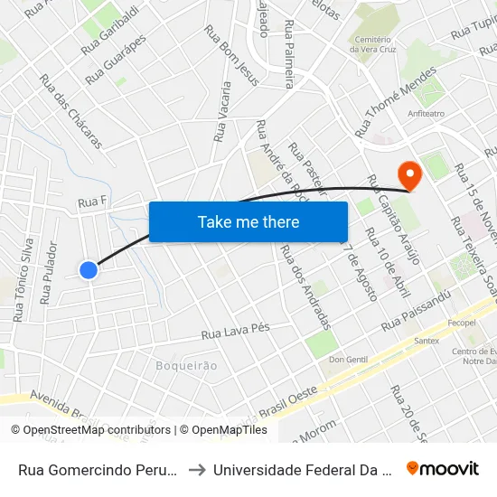 Rua Gomercindo Peruci, 401-407 to Universidade Federal Da Fronteira Sul map