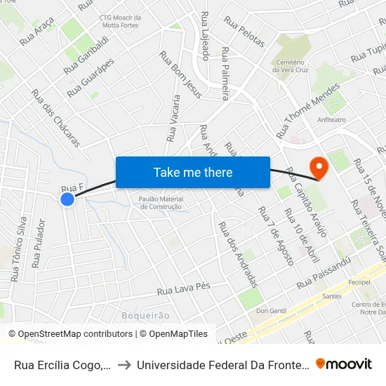 Rua Ercília Cogo, 425 to Universidade Federal Da Fronteira Sul map