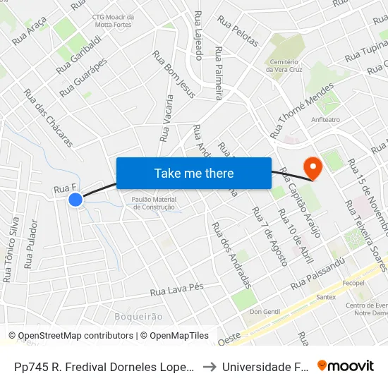 Pp745 R. Fredival Dorneles Lopes, 262-276 - Boqueirão(Em Frente Casa 280) to Universidade Federal Da Fronteira Sul map