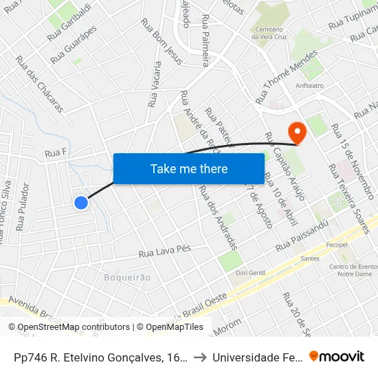 Pp746 R. Etelvino Gonçalves, 160-172 - Boqueirão(Em Frente Casa 124) to Universidade Federal Da Fronteira Sul map