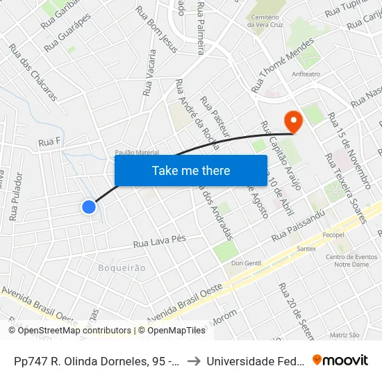 Pp747 R. Olinda Dorneles, 95 - Boqueirão(Em Frente Casa 234) to Universidade Federal Da Fronteira Sul map