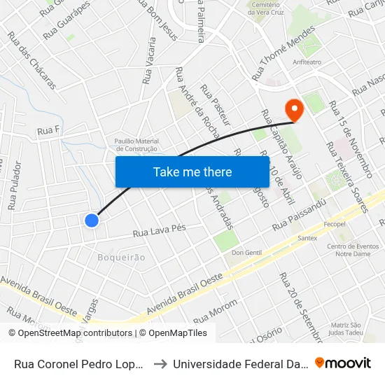 Rua Coronel Pedro Lopes Oliveira, 90 to Universidade Federal Da Fronteira Sul map