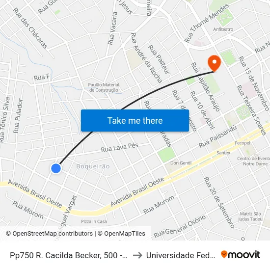 Pp750 R. Cacilda Becker, 500 - Boqueirão(Em Frente Casa 510) to Universidade Federal Da Fronteira Sul map
