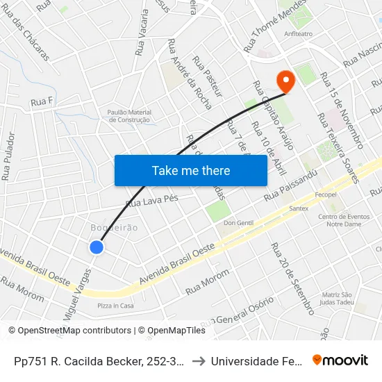 Pp751 R. Cacilda Becker, 252-330 - Boqueirão(Em Frente Casa 289) to Universidade Federal Da Fronteira Sul map