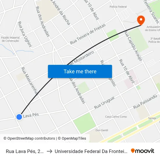 Rua Lava Pés, 2806 to Universidade Federal Da Fronteira Sul map