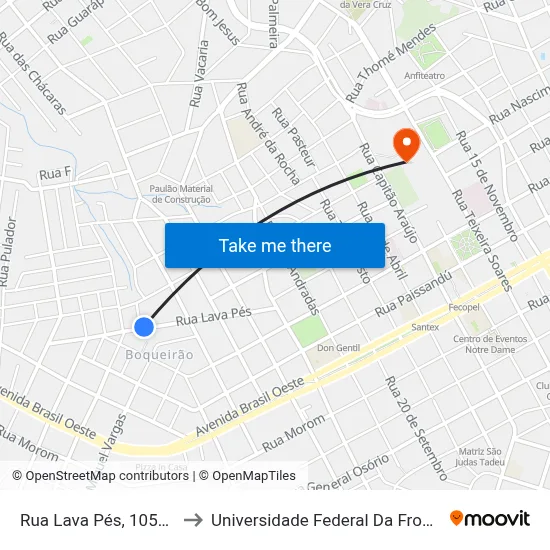 Rua Lava Pés, 1052-1228 to Universidade Federal Da Fronteira Sul map
