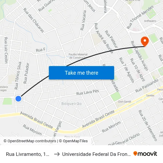 Rua Livramento, 166-286 to Universidade Federal Da Fronteira Sul map