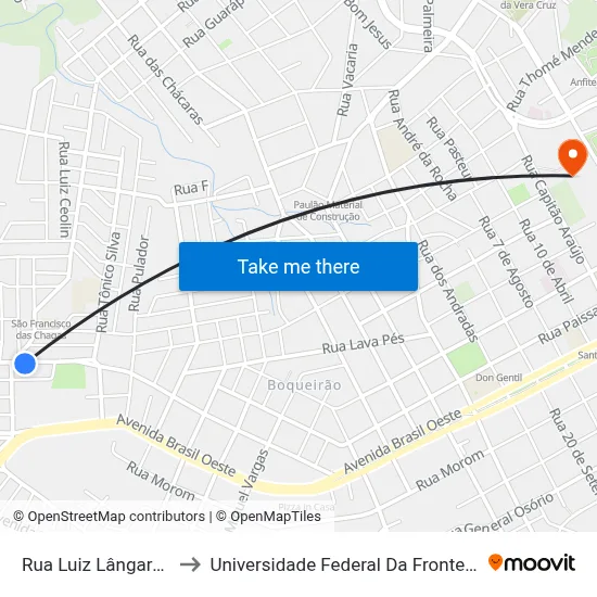 Rua Luiz Lângaro, 19 to Universidade Federal Da Fronteira Sul map