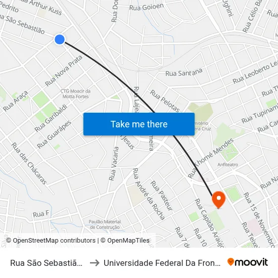 Rua São Sebastião, 618 to Universidade Federal Da Fronteira Sul map