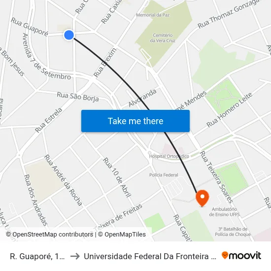 R. Guaporé, 120 to Universidade Federal Da Fronteira Sul map