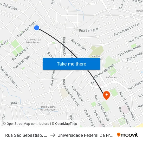 Rua São Sebastião, 294-400 to Universidade Federal Da Fronteira Sul map