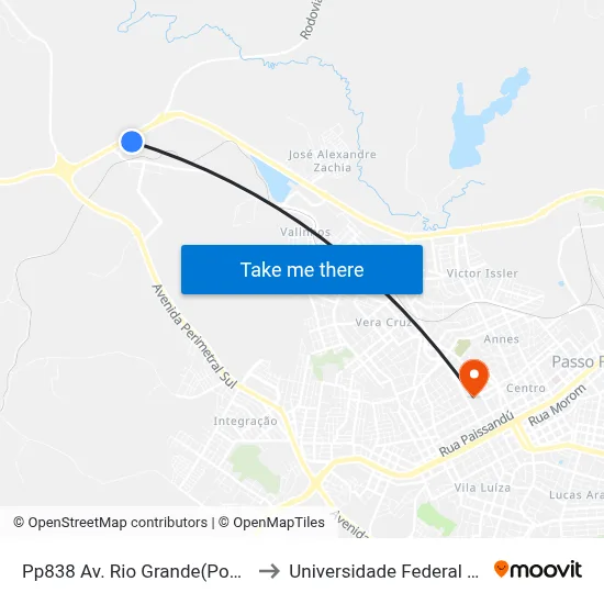 Pp838 Av. Rio Grande(Posto Carga Pesada) to Universidade Federal Da Fronteira Sul map