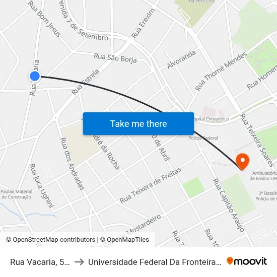 Rua Vacaria, 518 to Universidade Federal Da Fronteira Sul map
