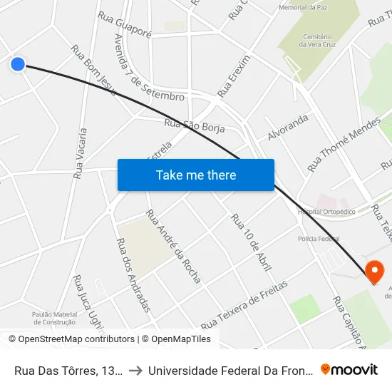 Rua Das Tôrres, 130-250 to Universidade Federal Da Fronteira Sul map