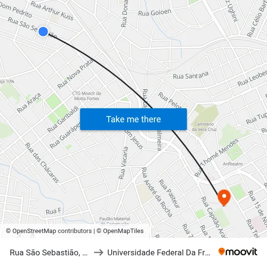 Rua São Sebastião, 914-964 to Universidade Federal Da Fronteira Sul map