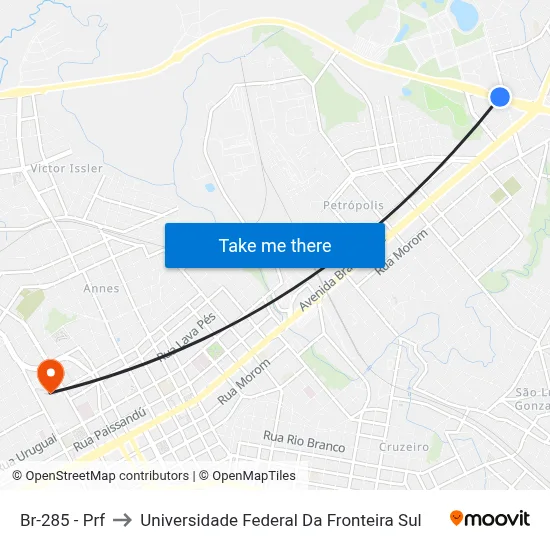 Br-285 - Prf to Universidade Federal Da Fronteira Sul map