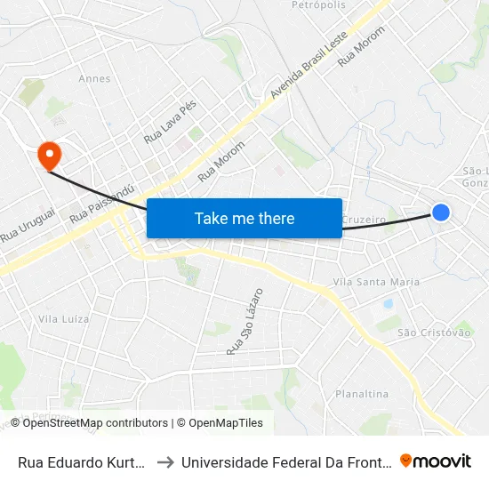 Rua Eduardo Kurtz, 376 to Universidade Federal Da Fronteira Sul map