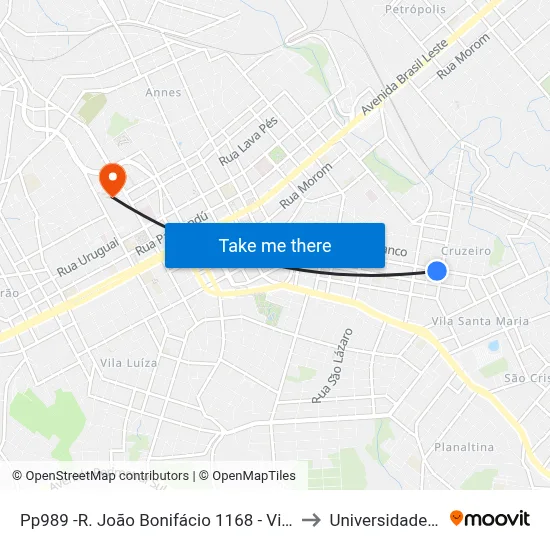 Pp989 -R. João Bonifácio  1168 - Vila Rodrigues, Passo Fundo - Rs  (Igreja Brasil Para Cristo) to Universidade Federal Da Fronteira Sul map
