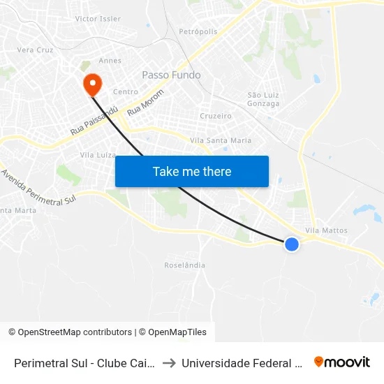 Perimetral Sul - Clube Caixeiral Campestre to Universidade Federal Da Fronteira Sul map