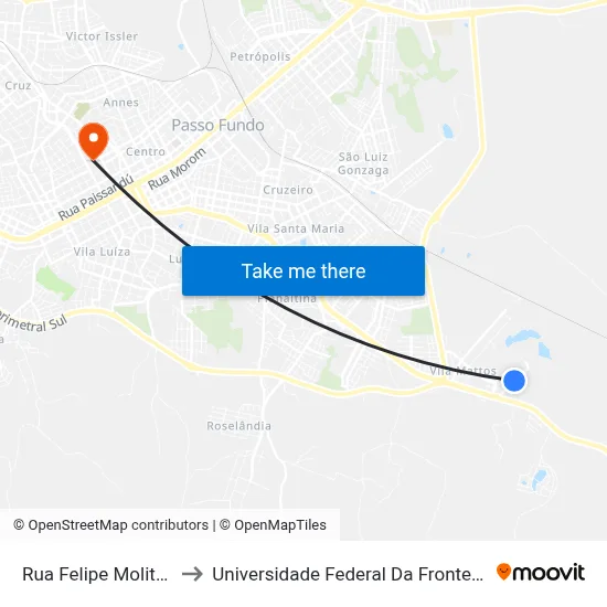 Rua Felipe Moliterno to Universidade Federal Da Fronteira Sul map
