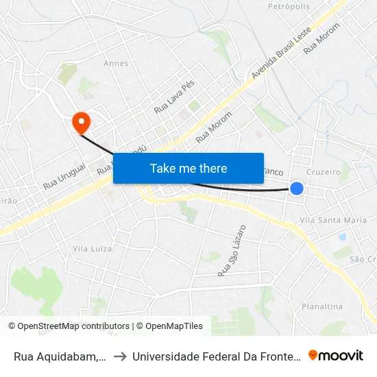Rua Aquidabam, 779 to Universidade Federal Da Fronteira Sul map