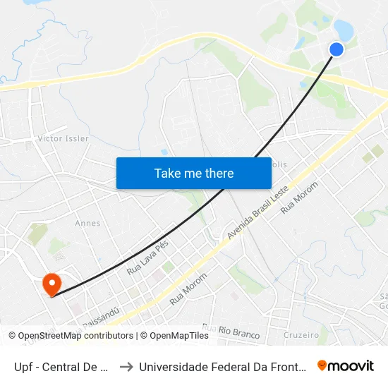 Upf - Central De Salas to Universidade Federal Da Fronteira Sul map